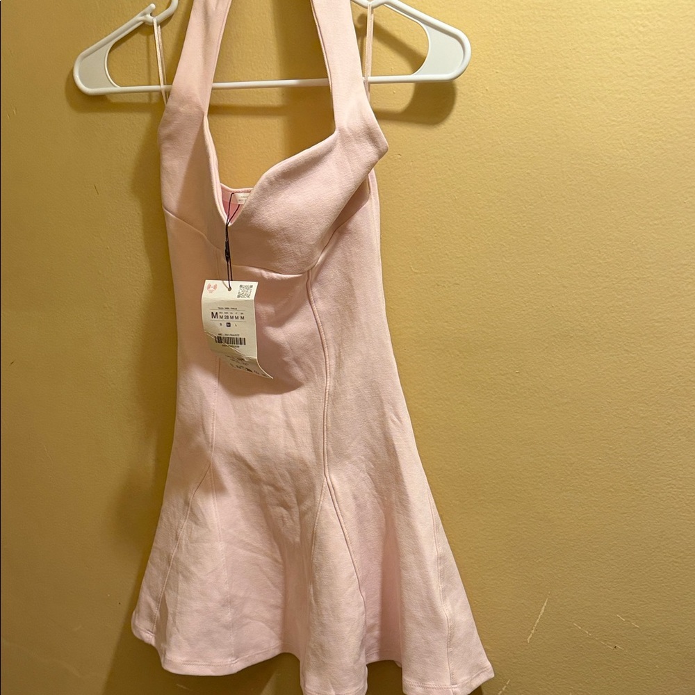 Zara Soft Pink Halter Fit & Flare Mini Dress - Picture 2 of 4